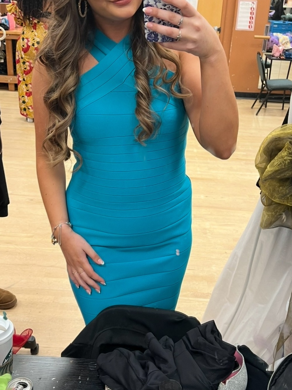 VENUS Teal One-Shoulder Bandage Bodycon Dress